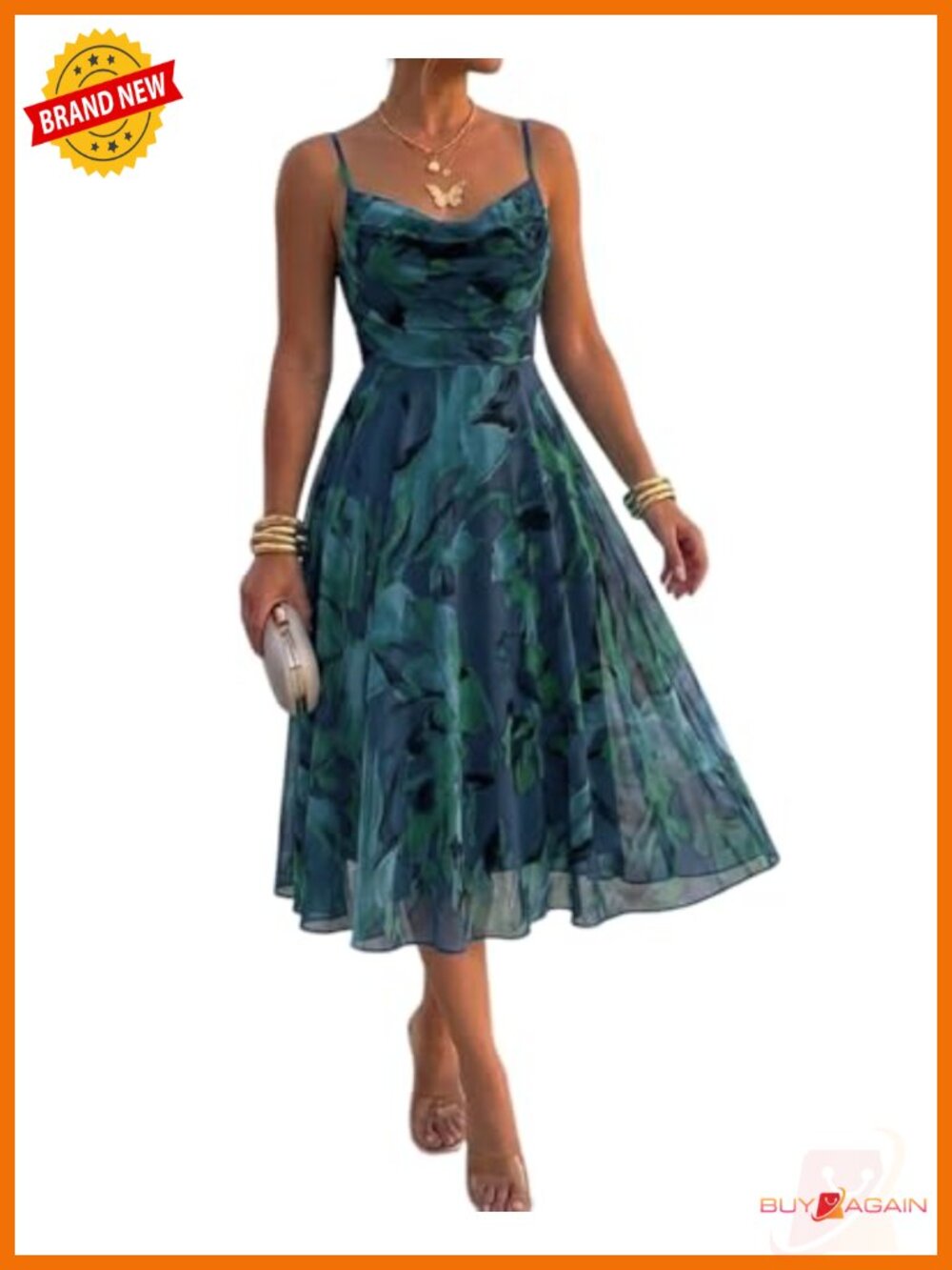 Floral Mesh Midi Dress Cowl Neck Sleeveless Cocktail Wedding Guest